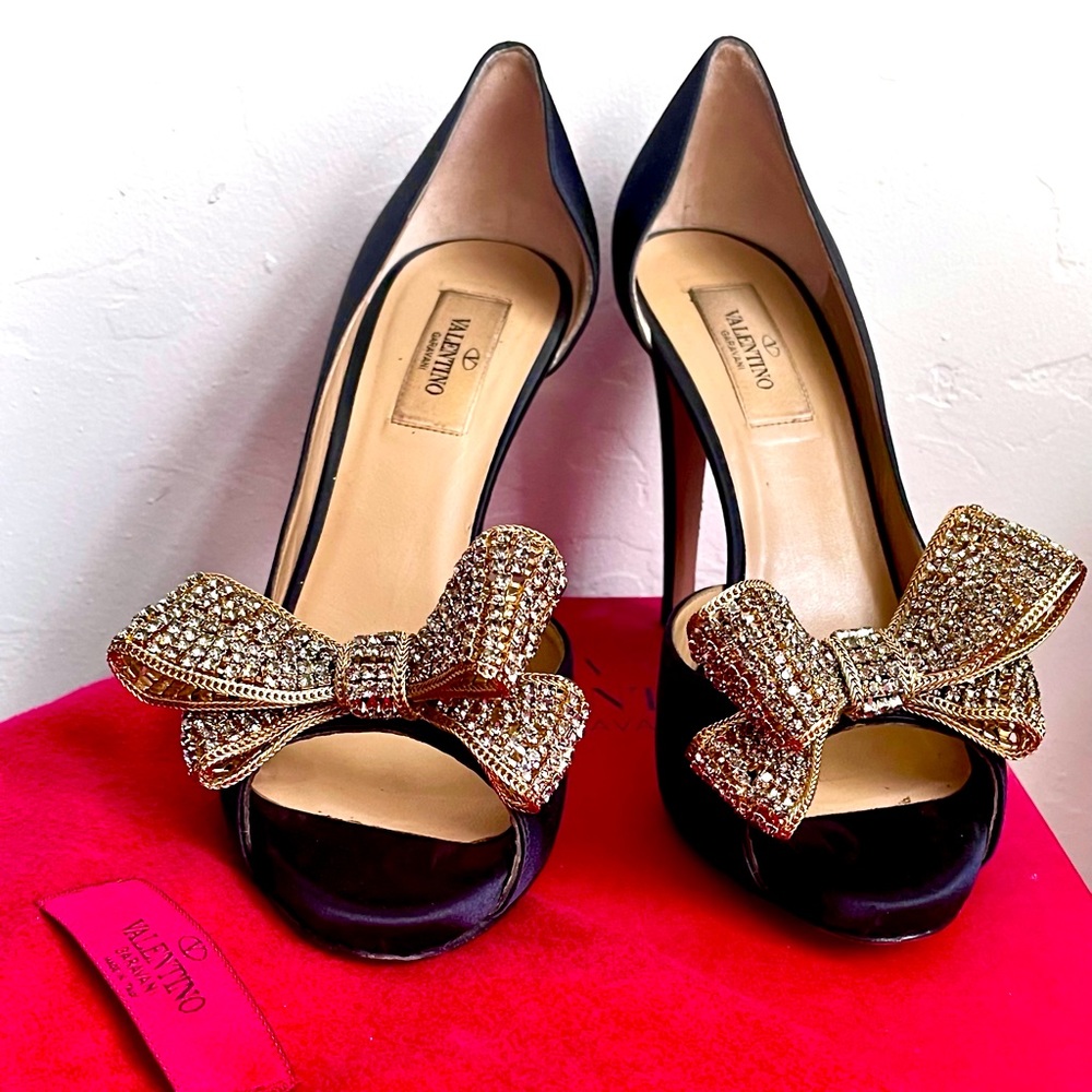Valentino Satin shoes with Gold Bows